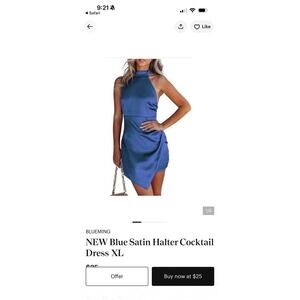 NEW Blueming Satin Halter Cocktail dress 2XL Blue